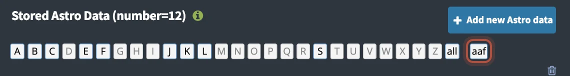 The aaf button at the end of the row of letters above the chart list
