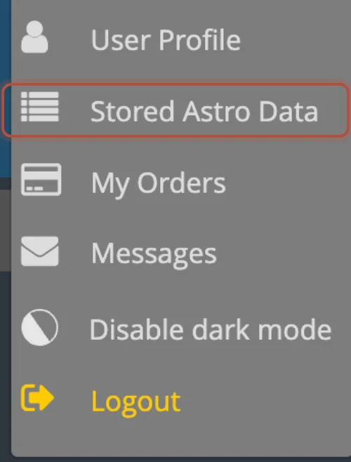 Stored Astro Data in the My Astro menu