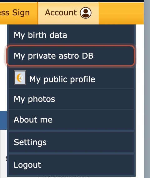 My private astro DB, in the Account menu