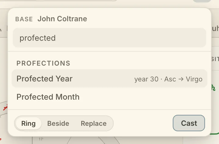 The Cast popover filtered to "profected"