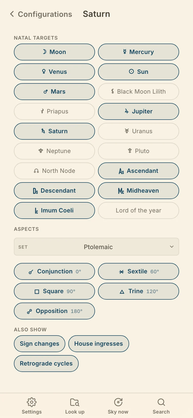 One transiting planet opened on a phone: its targets, aspects, and what else to show