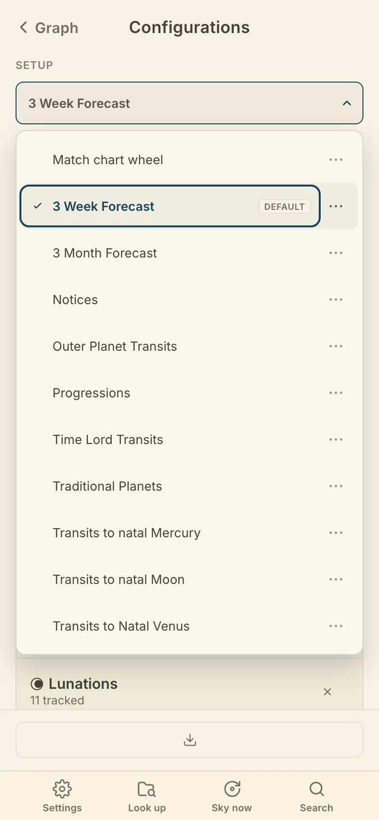 A setup's menu on a phone
