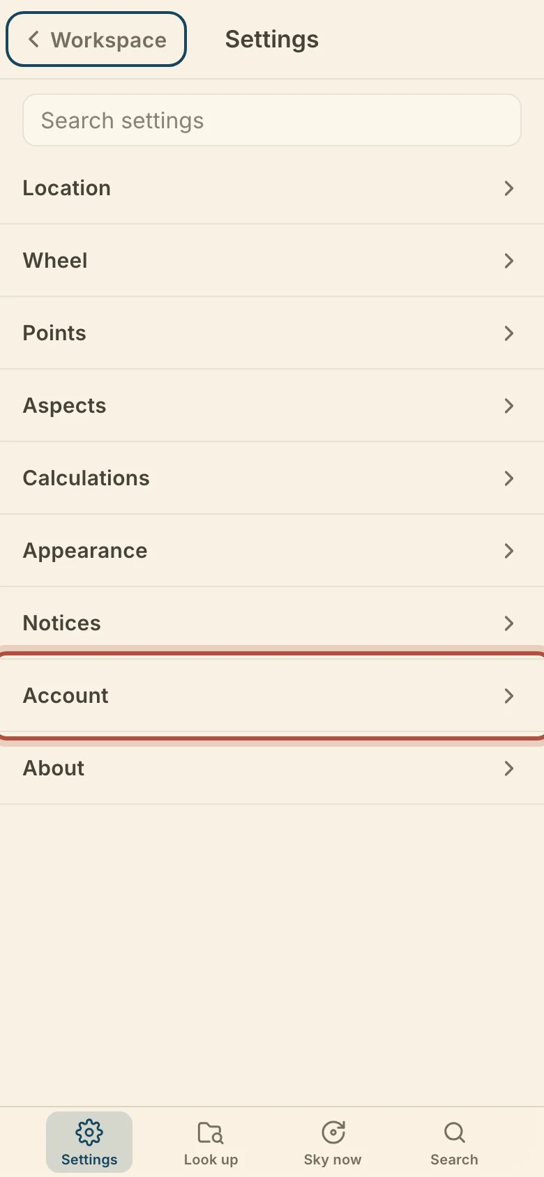 Account, in Settings on a phone