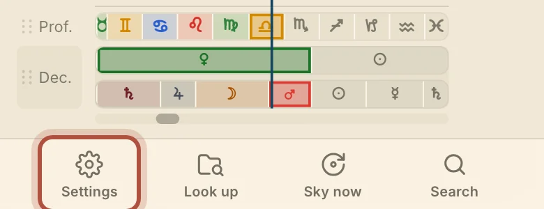 Settings, in the bar along the bottom of a phone