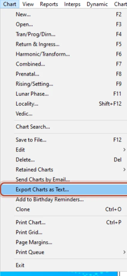 Export Charts as Text in the Chart menu
