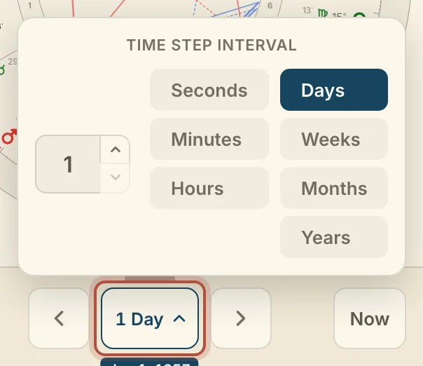 The step interval on a phone, open from the middle of the timeline bar