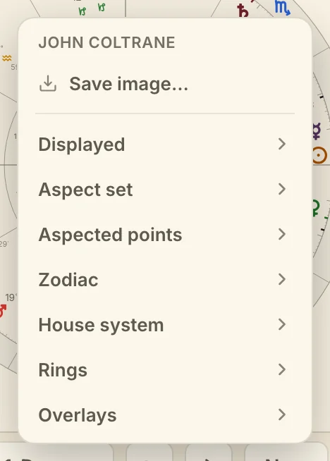 The wheel menu, with Save image and the sections for this ring